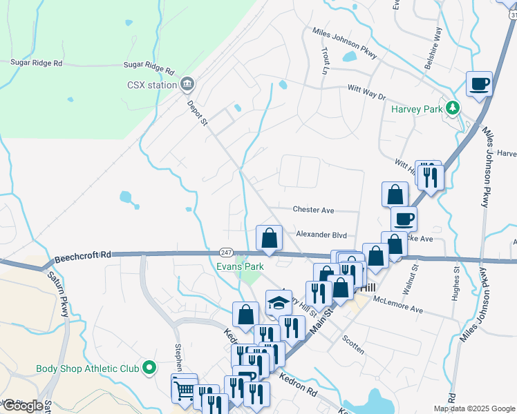 map of restaurants, bars, coffee shops, grocery stores, and more near 2452 Depot Street in Spring Hill