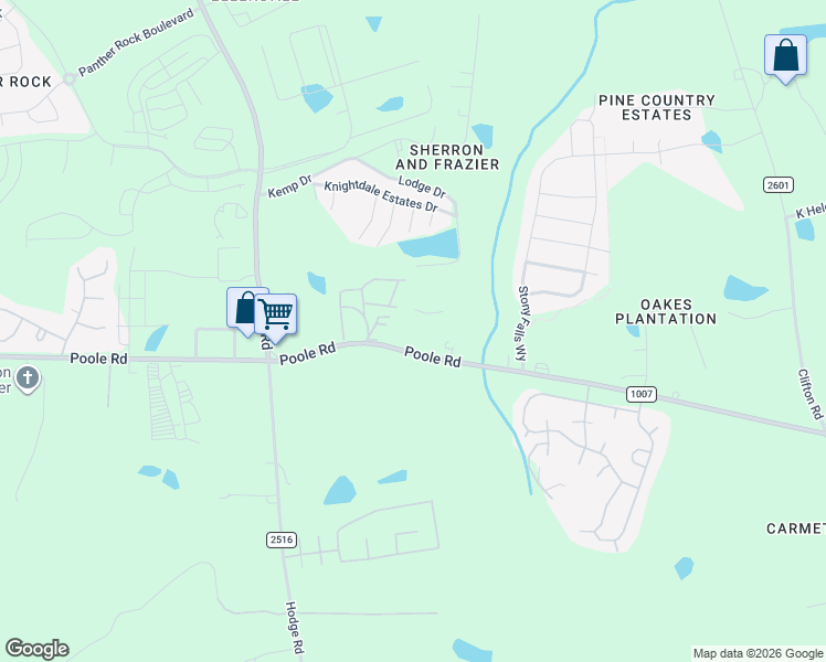 map of restaurants, bars, coffee shops, grocery stores, and more near 7404 Poole Road in Raleigh