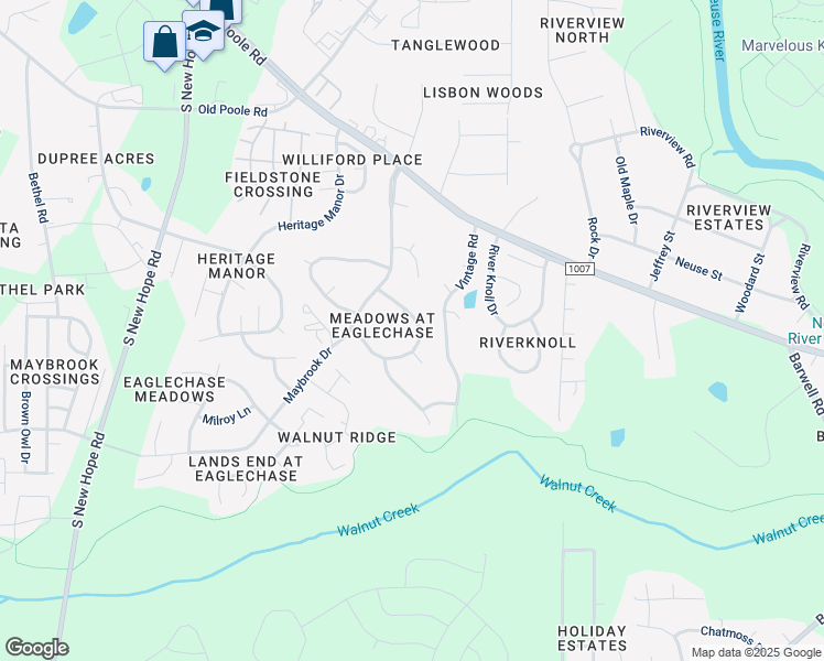 map of restaurants, bars, coffee shops, grocery stores, and more near 5316 Trestlewood Lane in Raleigh
