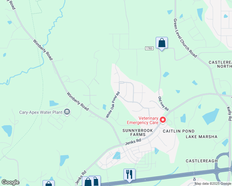 map of restaurants, bars, coffee shops, grocery stores, and more near 622 White Oak Pond Road in Apex