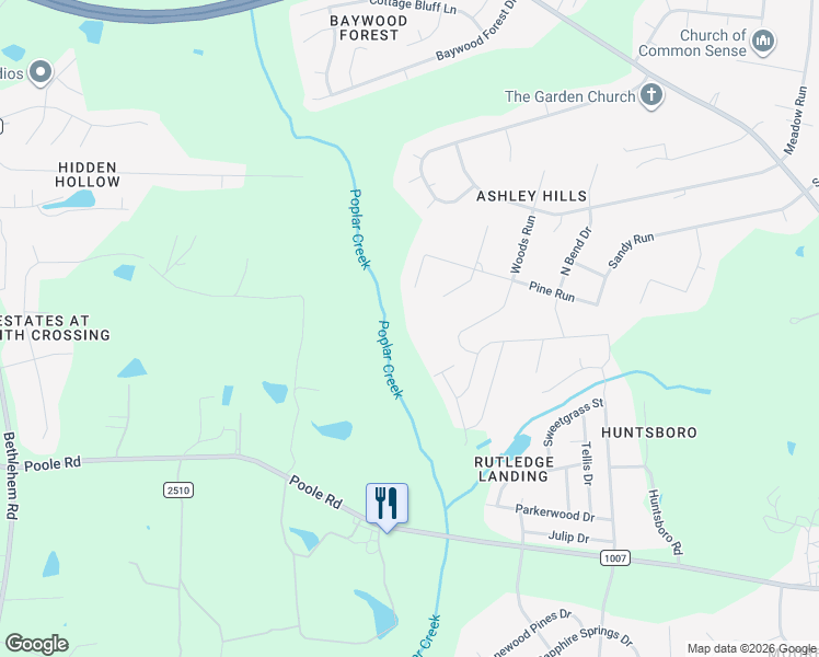 map of restaurants, bars, coffee shops, grocery stores, and more near 320 Woods Run in Knightdale