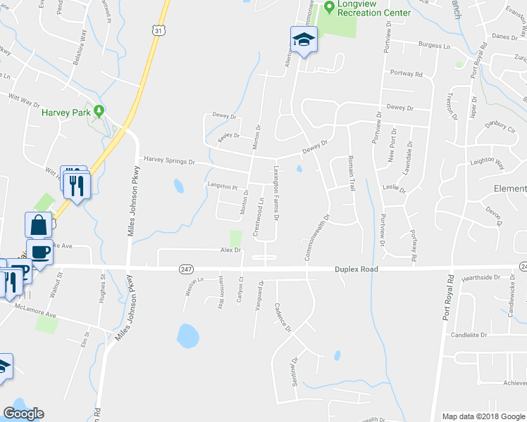 map of restaurants, bars, coffee shops, grocery stores, and more near 116 Crestwood Lane in Spring Hill