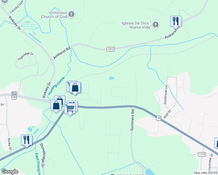 map of restaurants, bars, coffee shops, grocery stores, and more near 222 Sequoyah Circle in Morganton