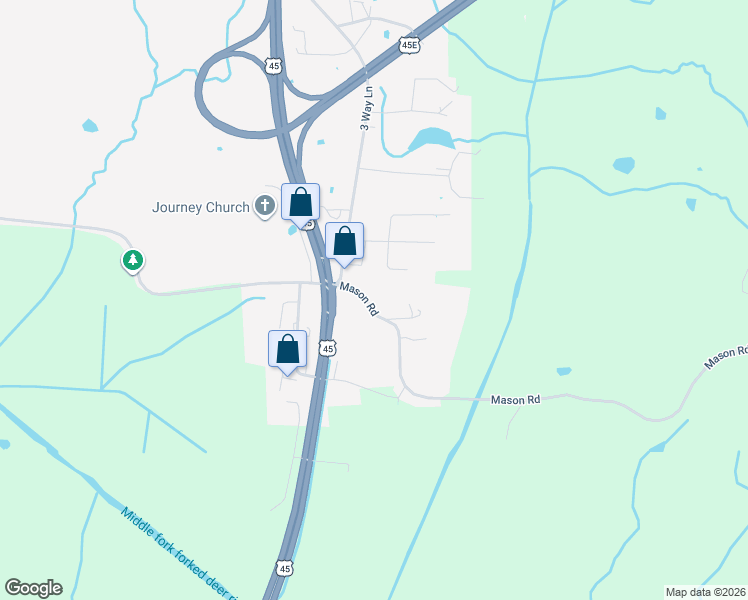 map of restaurants, bars, coffee shops, grocery stores, and more near 19 Mason Road in Three Way