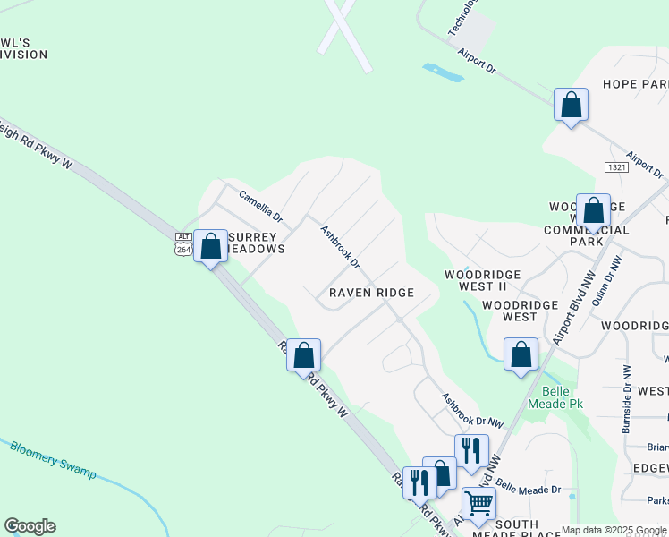 map of restaurants, bars, coffee shops, grocery stores, and more near 4115 Cypress Drive Northwest in Wilson