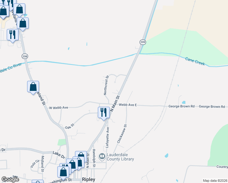 map of restaurants, bars, coffee shops, grocery stores, and more near 313 Woodford Cove in Ripley