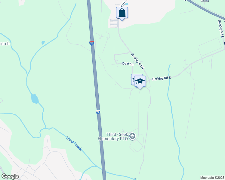 map of restaurants, bars, coffee shops, grocery stores, and more near 399 Barkley Road in Statesville