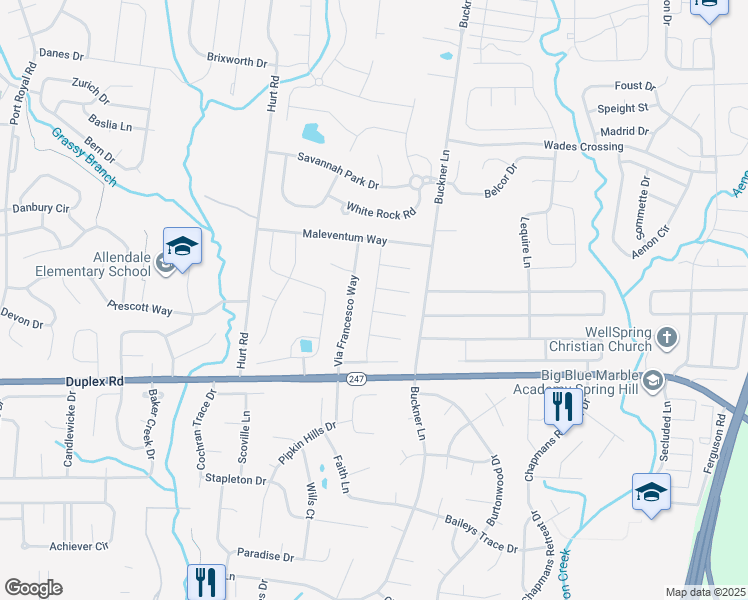 map of restaurants, bars, coffee shops, grocery stores, and more near Gari Baldi Way in Spring Hill