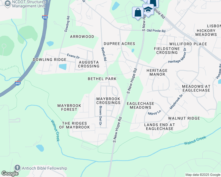 map of restaurants, bars, coffee shops, grocery stores, and more near 2543 Crescent Forest Drive in Raleigh