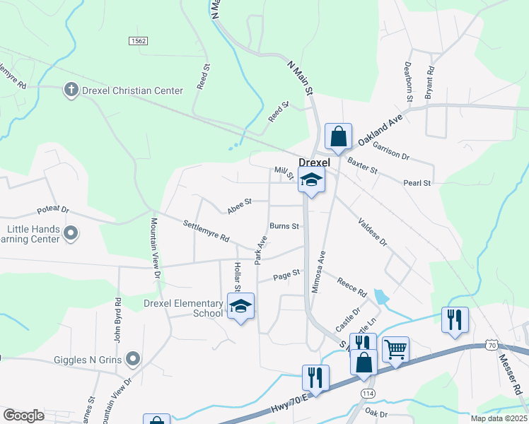 map of restaurants, bars, coffee shops, grocery stores, and more near 304 Park Avenue in Morganton