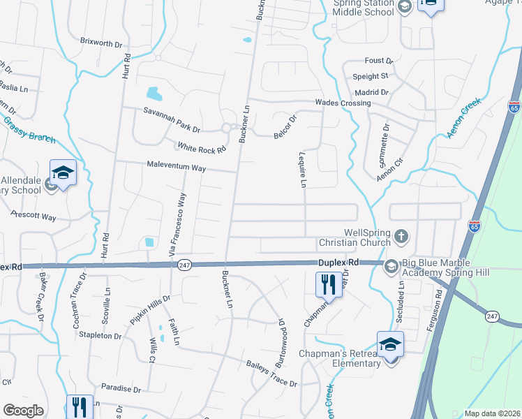 map of restaurants, bars, coffee shops, grocery stores, and more near 1010 Nealcrest Circle in Spring Hill