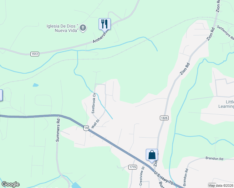 map of restaurants, bars, coffee shops, grocery stores, and more near 1911 Wall Street in Morganton