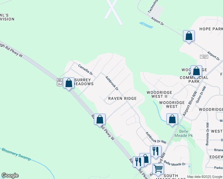map of restaurants, bars, coffee shops, grocery stores, and more near 4115 Cypress Drive Northwest in Wilson