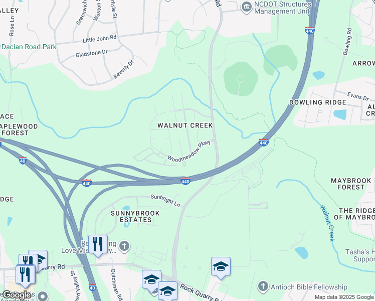 map of restaurants, bars, coffee shops, grocery stores, and more near 1532 Garden Lane in Raleigh