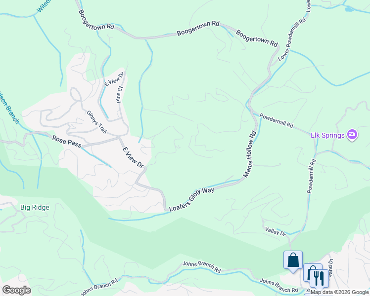 map of restaurants, bars, coffee shops, grocery stores, and more near 2160 Red Bud Road in Pigeon Forge