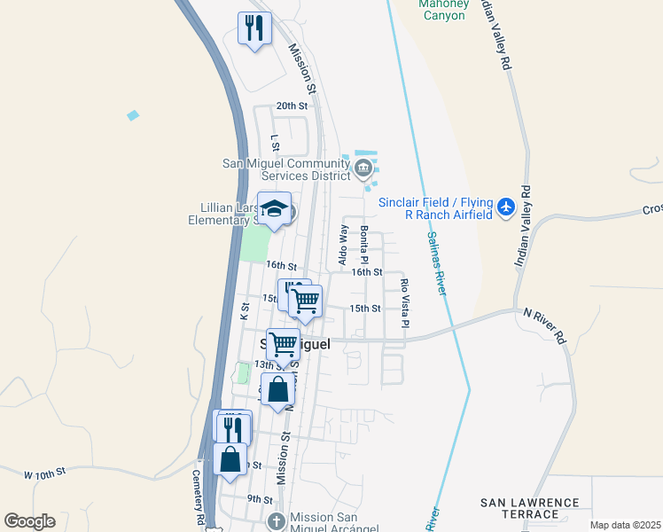 map of restaurants, bars, coffee shops, grocery stores, and more near 555 16th Street in San Miguel
