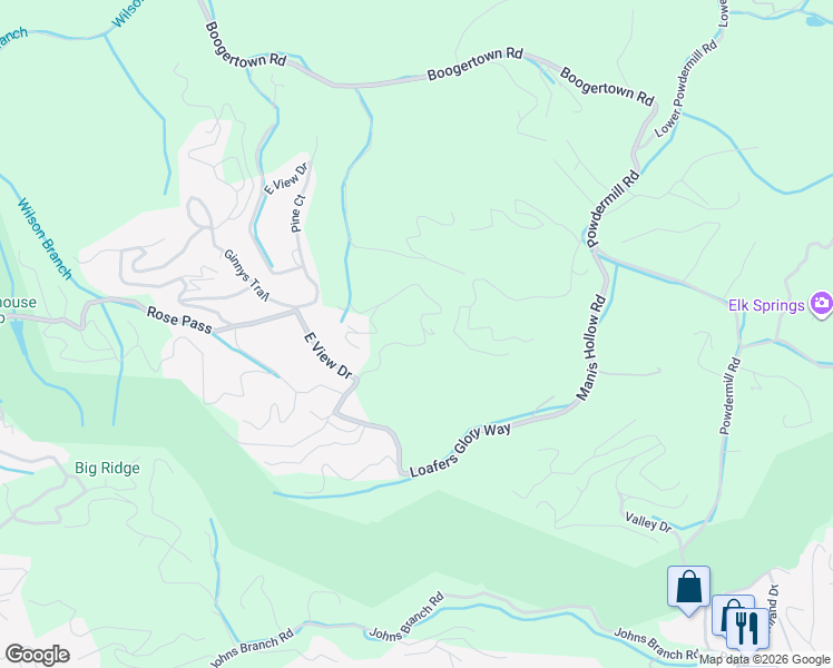 map of restaurants, bars, coffee shops, grocery stores, and more near 2129 Red Bud Road in Sevierville
