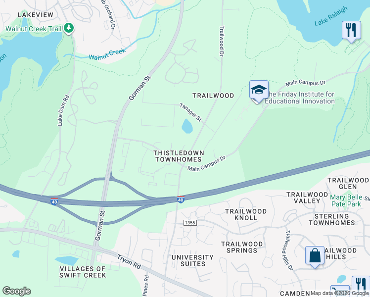 map of restaurants, bars, coffee shops, grocery stores, and more near 1627 Claiborne Court in Raleigh
