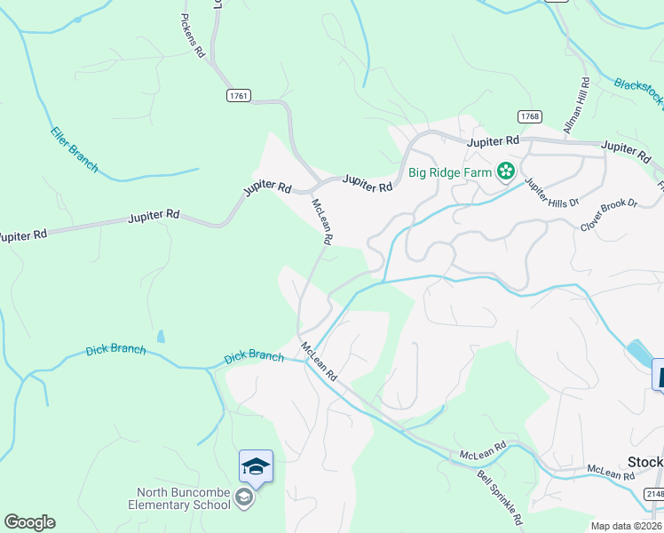 map of restaurants, bars, coffee shops, grocery stores, and more near 259 McLean Road in Weaverville