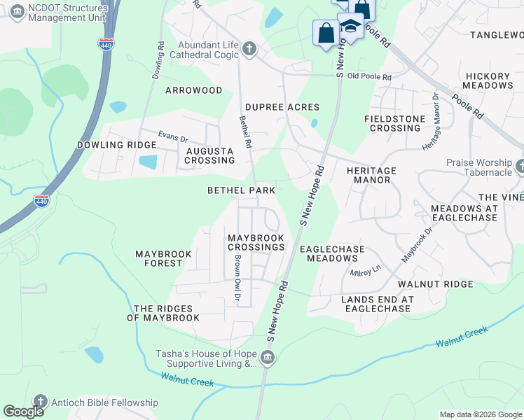 map of restaurants, bars, coffee shops, grocery stores, and more near 1509 Pebble Ridge Drive in Raleigh