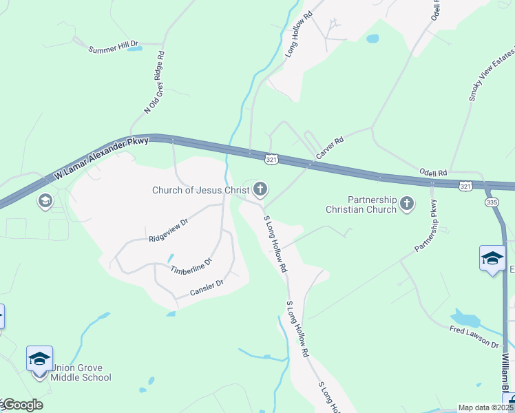 map of restaurants, bars, coffee shops, grocery stores, and more near 307 South Long Hollow Road in Maryville