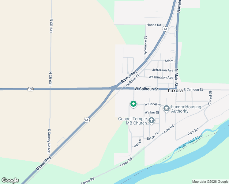 map of restaurants, bars, coffee shops, grocery stores, and more near 105 U.S. 61 in Luxora