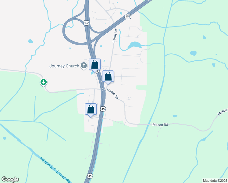 map of restaurants, bars, coffee shops, grocery stores, and more near 19 Mason Road in Three Way