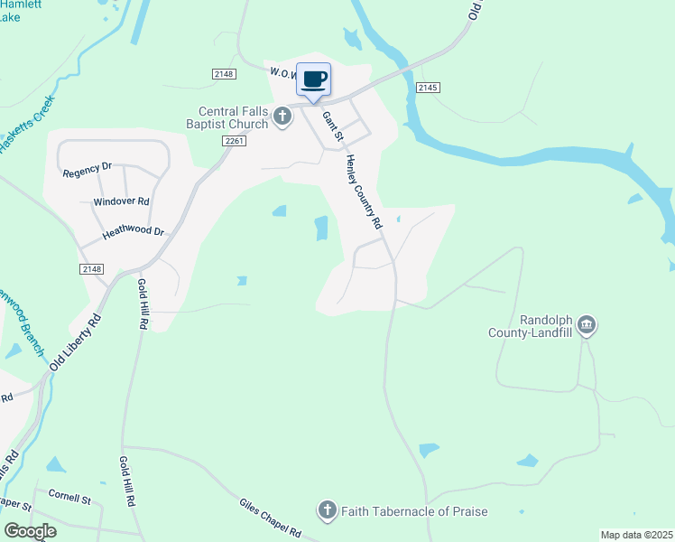 map of restaurants, bars, coffee shops, grocery stores, and more near 1027 Pearl Court in Randleman