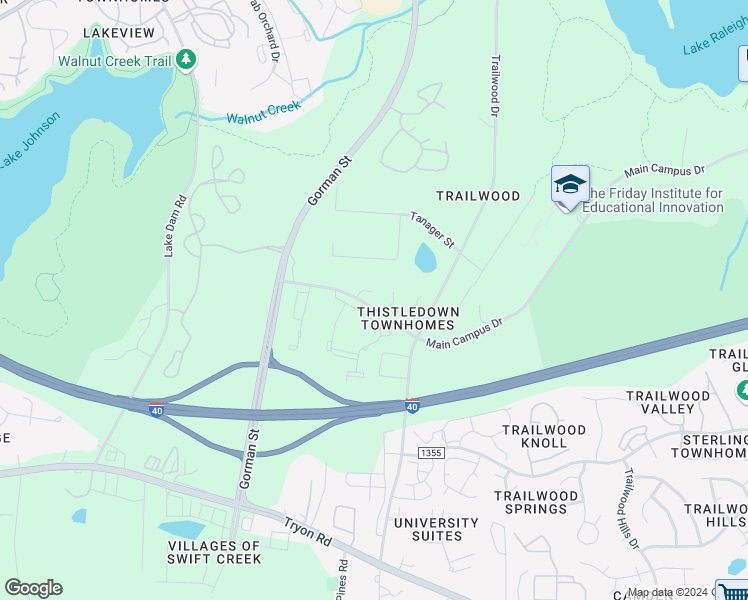 map of restaurants, bars, coffee shops, grocery stores, and more near 1605 Nesfield Place in Raleigh