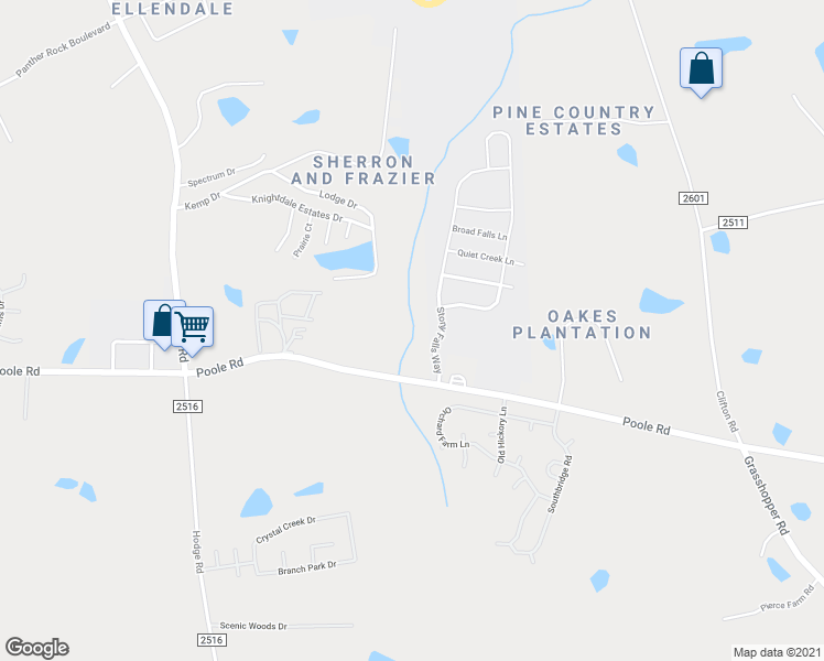 map of restaurants, bars, coffee shops, grocery stores, and more near 7601 Poole Road in Raleigh
