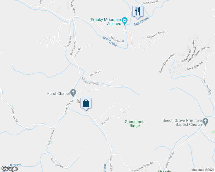 map of restaurants, bars, coffee shops, grocery stores, and more near 4186 Dellinger Hollow Road in Pigeon Forge