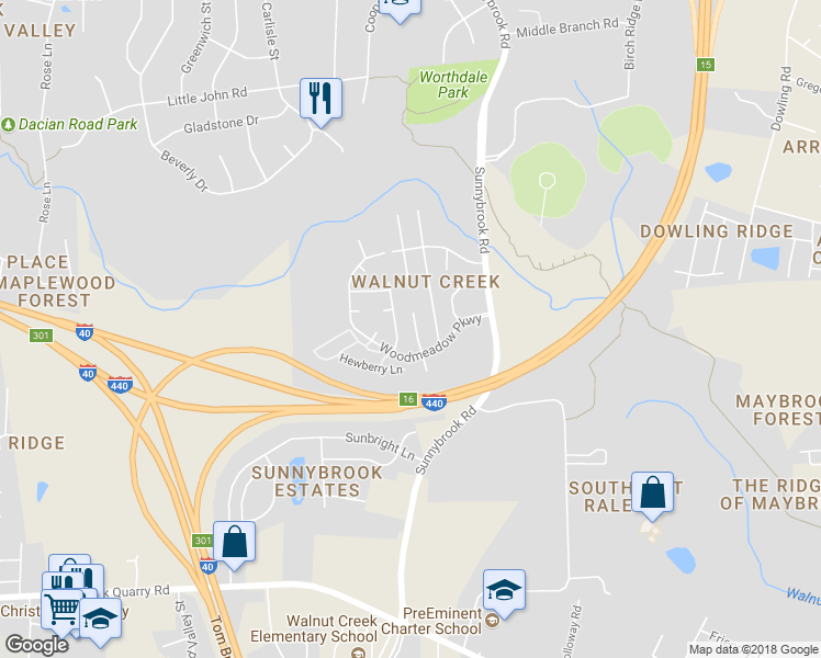 map of restaurants, bars, coffee shops, grocery stores, and more near 1516 Clover Ridge Court in Raleigh