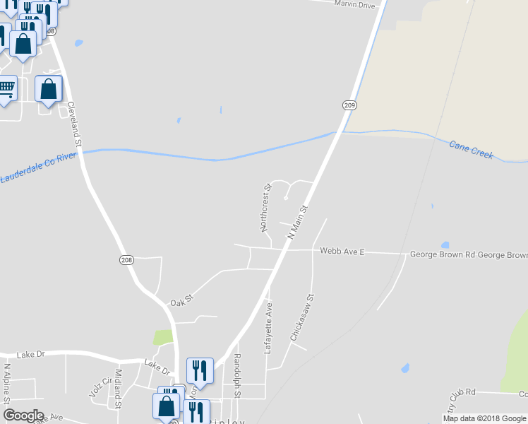 map of restaurants, bars, coffee shops, grocery stores, and more near 100 Northcrest Street in Ripley