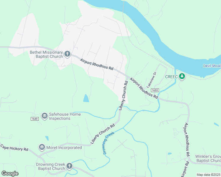 map of restaurants, bars, coffee shops, grocery stores, and more near 2104 Wildwood Drive in Hickory