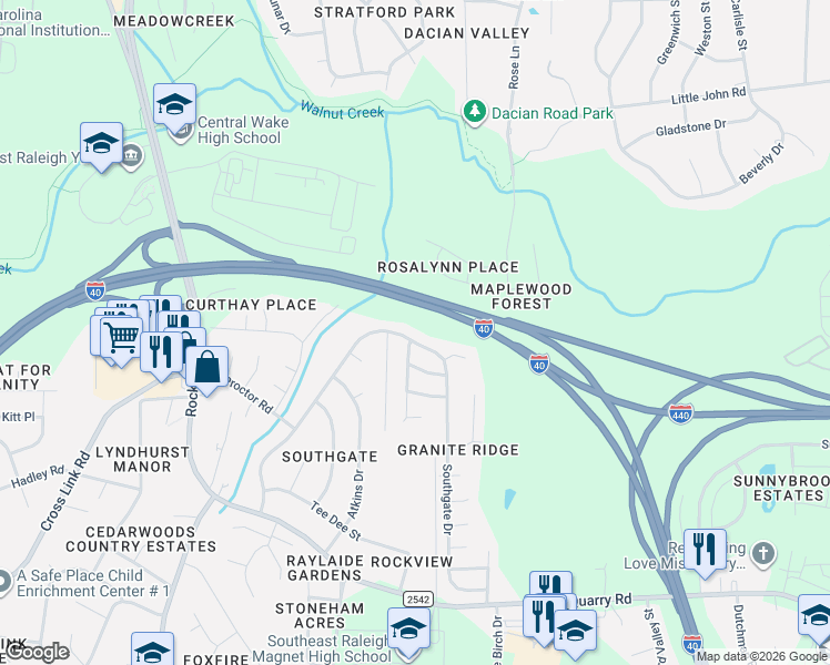 map of restaurants, bars, coffee shops, grocery stores, and more near 1900 Cartier Ruby Lane in Raleigh
