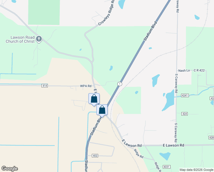 map of restaurants, bars, coffee shops, grocery stores, and more near 1509 East Lawson Road in Jonesboro