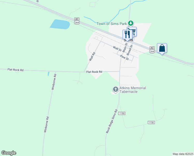 map of restaurants, bars, coffee shops, grocery stores, and more near 6764 Rock Ridge Sims Road in Sims