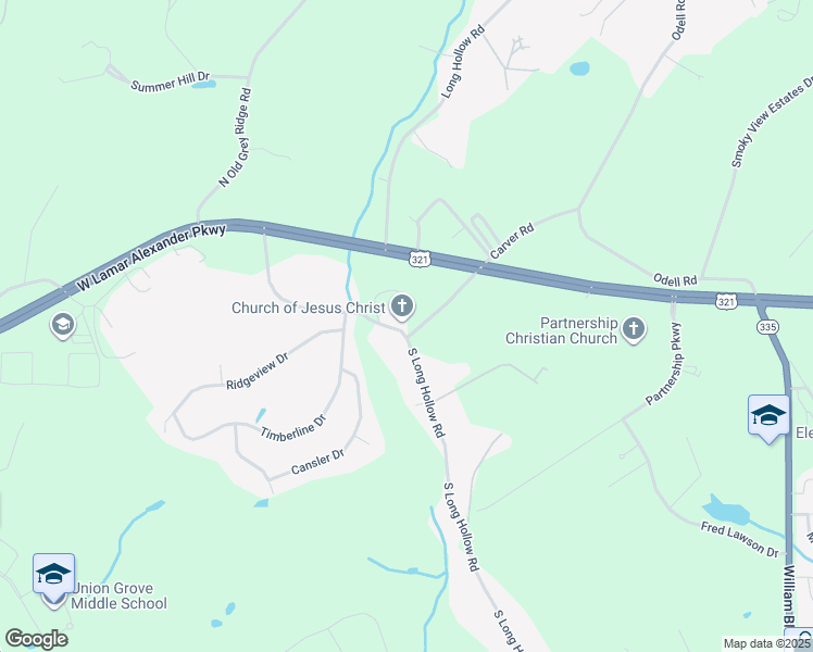 map of restaurants, bars, coffee shops, grocery stores, and more near 307 South Long Hollow Road in Maryville