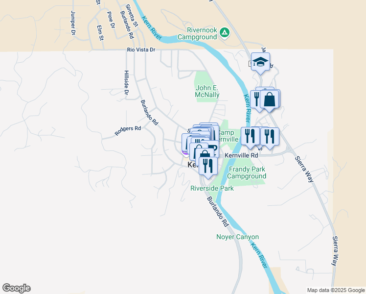 map of restaurants, bars, coffee shops, grocery stores, and more near 60 Big Blue Road in Kernville