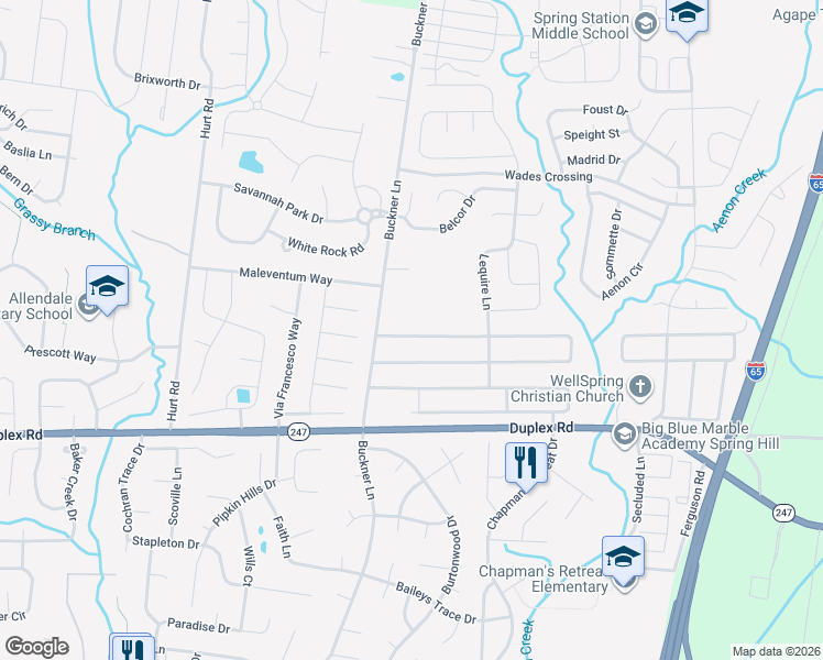map of restaurants, bars, coffee shops, grocery stores, and more near 1010 Nealcrest Circle in Spring Hill