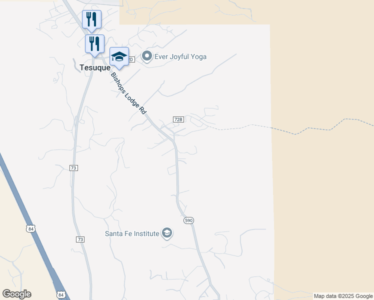 map of restaurants, bars, coffee shops, grocery stores, and more near 1505 Bishops Lodge Road in Santa Fe