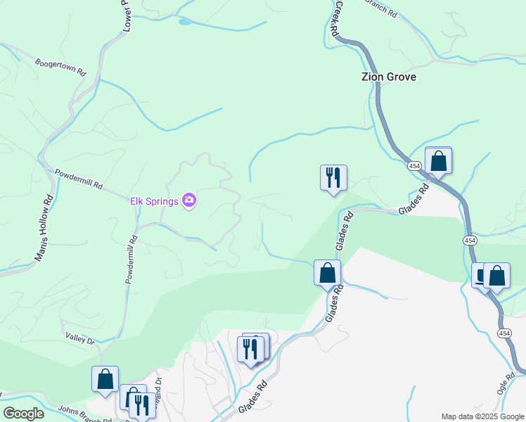 map of restaurants, bars, coffee shops, grocery stores, and more near 1150 Ogle Hills Road in Gatlinburg