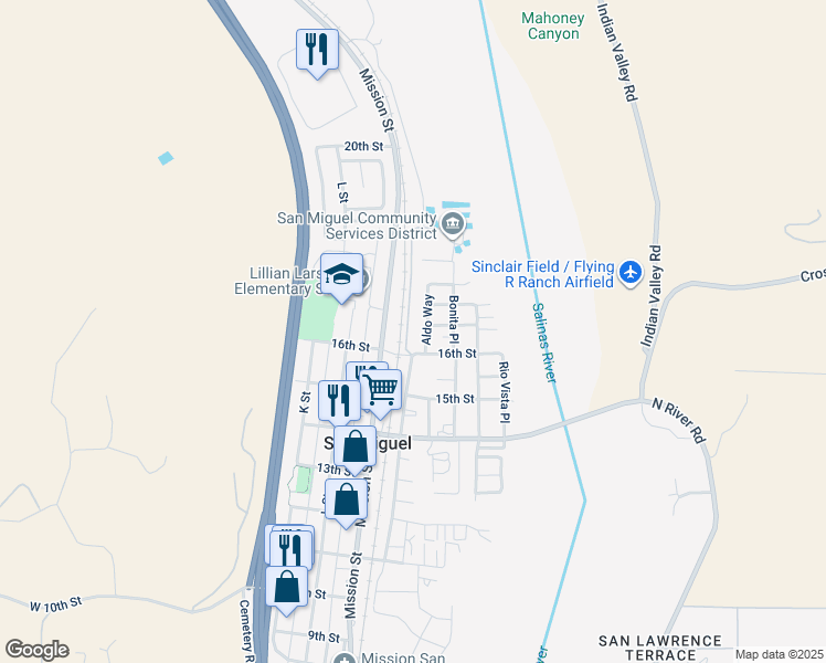 map of restaurants, bars, coffee shops, grocery stores, and more near 555 16th Street in San Miguel