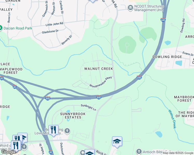 map of restaurants, bars, coffee shops, grocery stores, and more near 1513 Clover Ridge Court in Raleigh