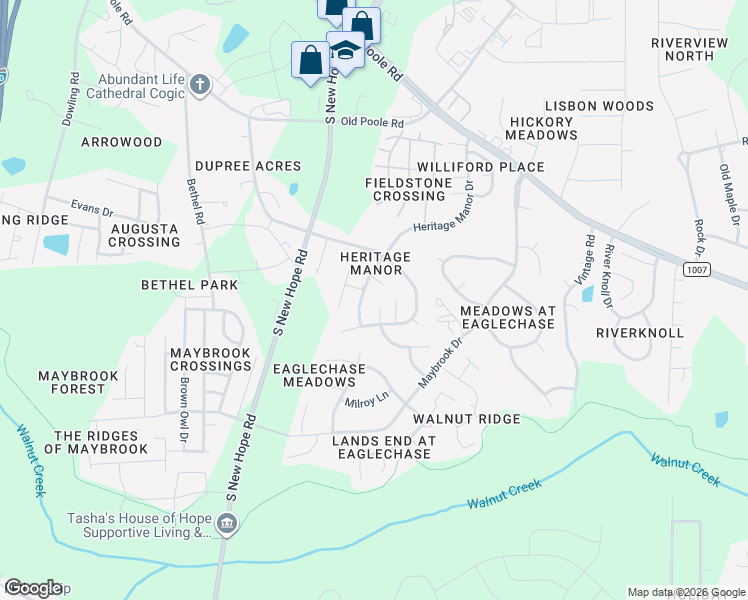 map of restaurants, bars, coffee shops, grocery stores, and more near 1716 Eva Mae Drive in Raleigh