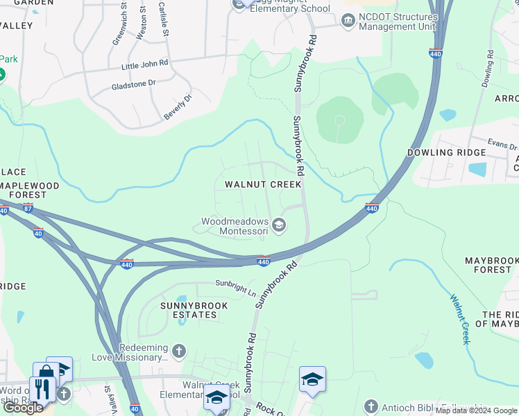 map of restaurants, bars, coffee shops, grocery stores, and more near 1513 Clover Ridge Court in Raleigh