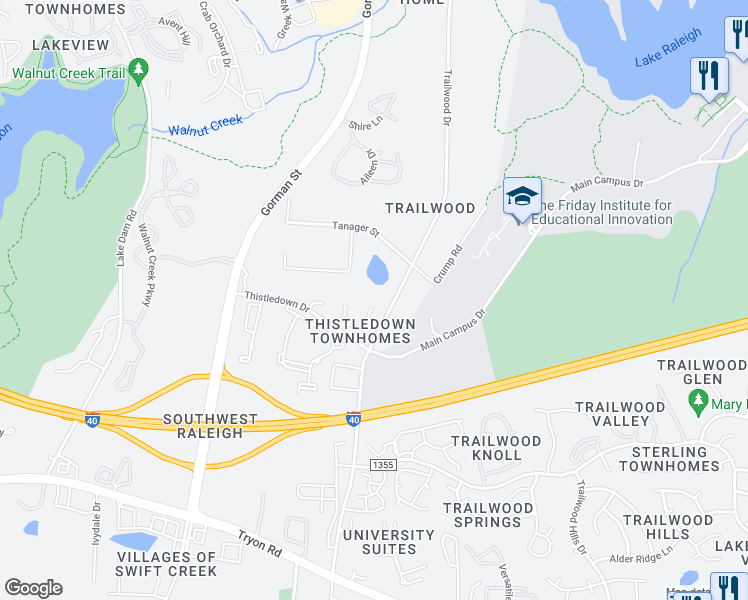 map of restaurants, bars, coffee shops, grocery stores, and more near 1602 Claiborne Court in Raleigh