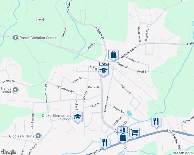 map of restaurants, bars, coffee shops, grocery stores, and more near in Drexel