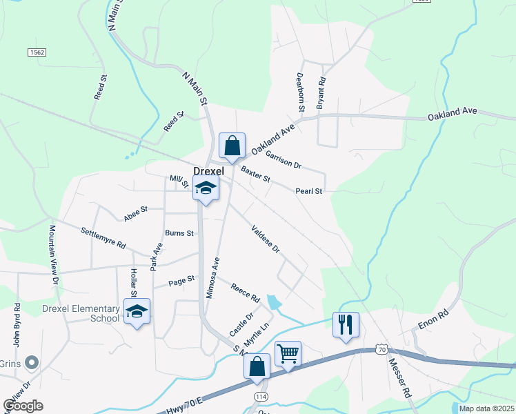 map of restaurants, bars, coffee shops, grocery stores, and more near 203 Valdese Avenue in Morganton