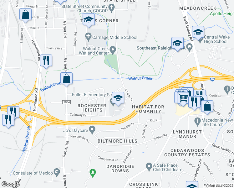 map of restaurants, bars, coffee shops, grocery stores, and more near 848 Darby Street in Raleigh